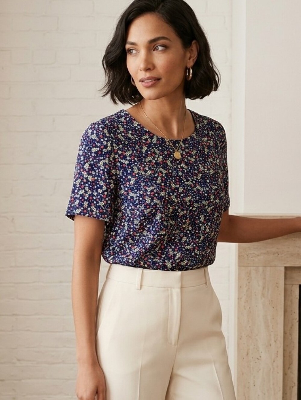 Taohuadao Floral High Low Blouse Women’s XL Navy